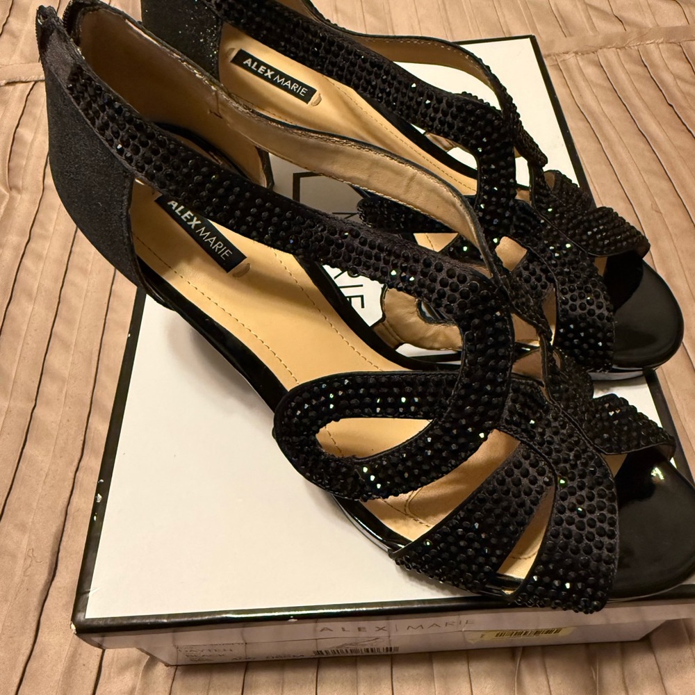 Alex Marie Black Strappy Heels with Sparkle